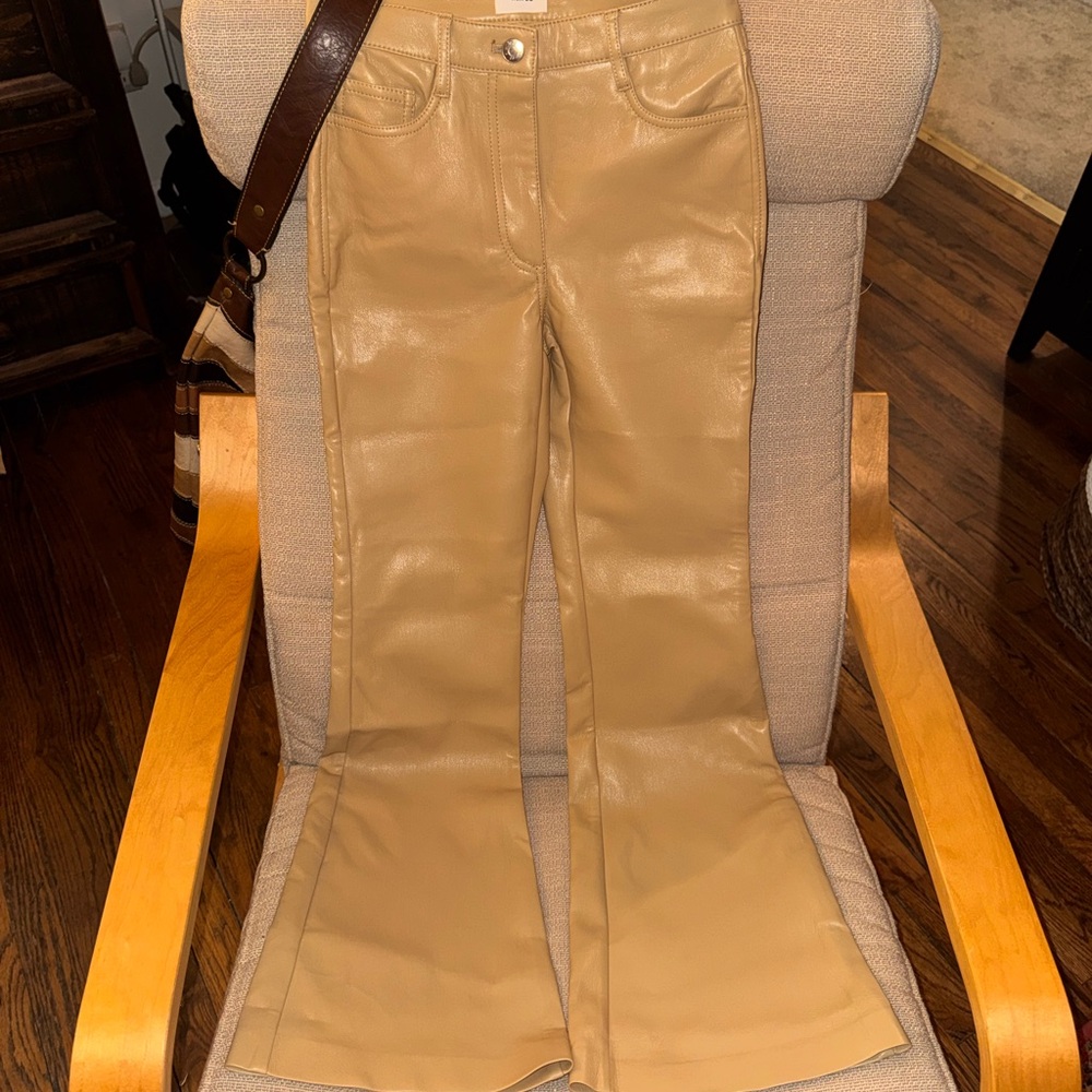 Aritzia Wilfred Tan Flare Leather Pants